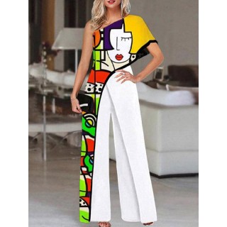 Abstract Printed One-Shoulder Jumpsuit