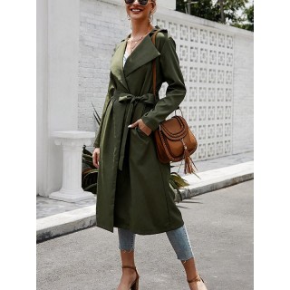 Plain Belted Long Trench Coat