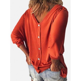 Back Button V-Back Batwing Sleeves T-Shirts Tops
