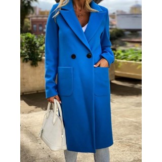 Urban Solid Color Notched Collar Long Sleeves Buttoned Coat
