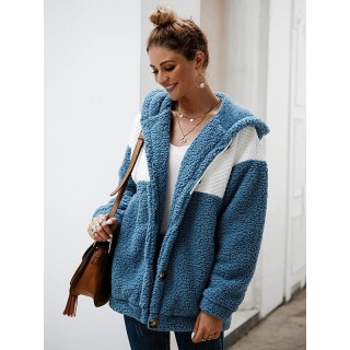 Stitching Color Plush Hooded Coat