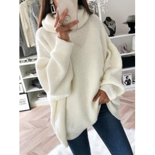 High-Neck Solid Sweater Tops