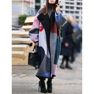 Casual Contrast Color Long Sleeves Coats