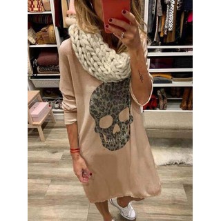 Casual Solid Skull T-Shirts Tops