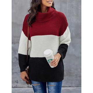 Color Split-Joint High-Neck Knitting Sweater