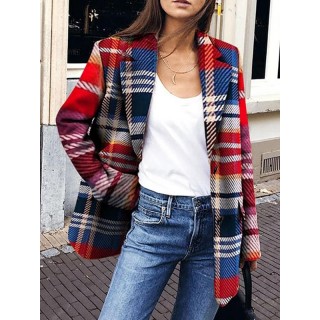 Checkered And Split-Joint Long Sleeves Coats