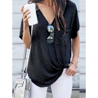 Casual V-neck Cropped T-shirt