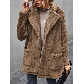 Solid Color Fleece Lining Long Sleeves Coats