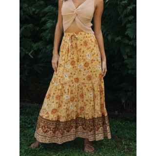 Yellow Floral Printed Skirts Bottoms