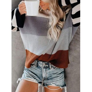 Contrast Color Long Sleeves Sweater Tops