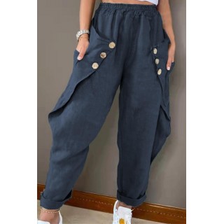 Casual Patchwork Buckle Harlan Mid Waist Harlan Solid Color Bottoms(5 Colors)